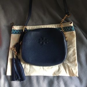 Tory Burch Navy McGraw Leather Camera Bag